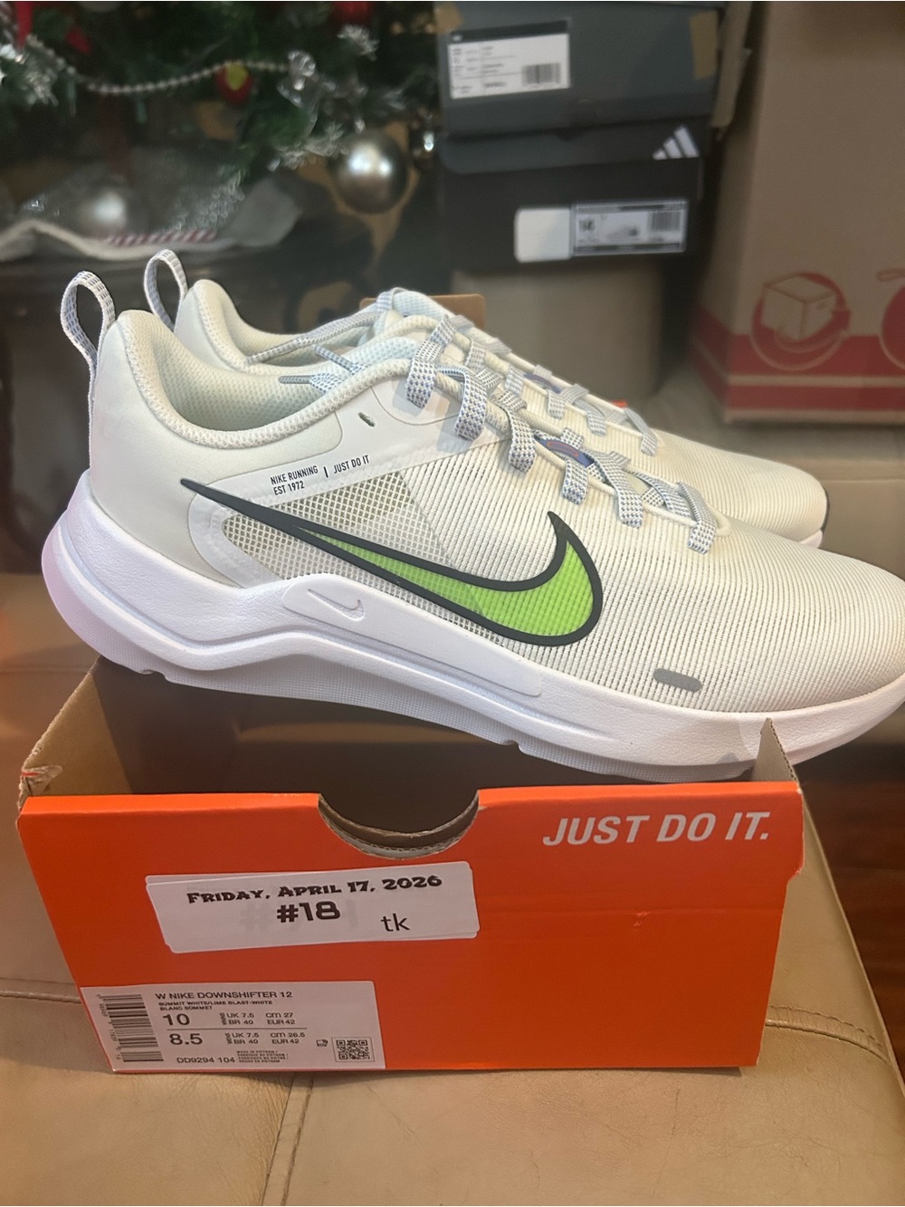 Nike White Athletic Shoes with Lime Green Swoosh